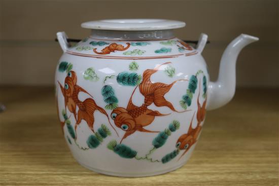 A Chinese goldfish teapot and cover height 12cm